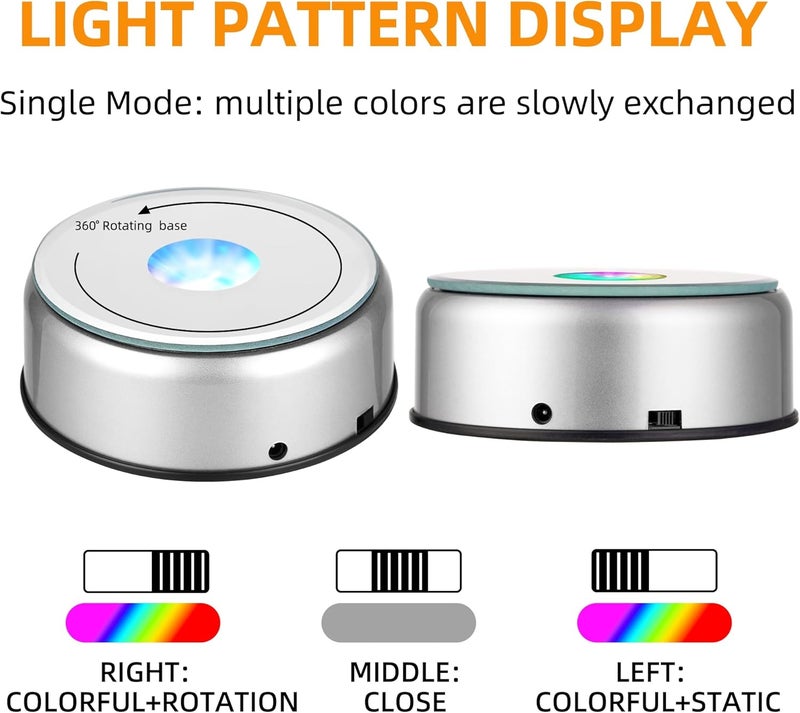 EUSTUMA Rotating LED Display Base Colorful Light Crystal Display Base Stand,Lighted Up Stand Color Changing Small LED for 3D Glass Crystal Art,Holiday Party Decoration. (A-Silver-Multicolor) - Image 2